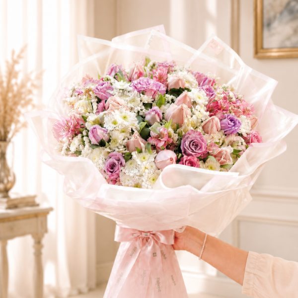 دسته گل رز و داوودی Ribbona   کد 313