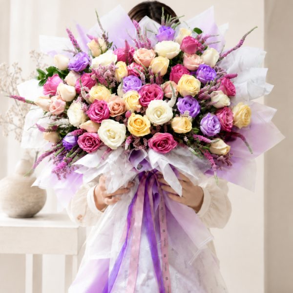 دسته گل رز رنگارنگ Ribbona   کد 318