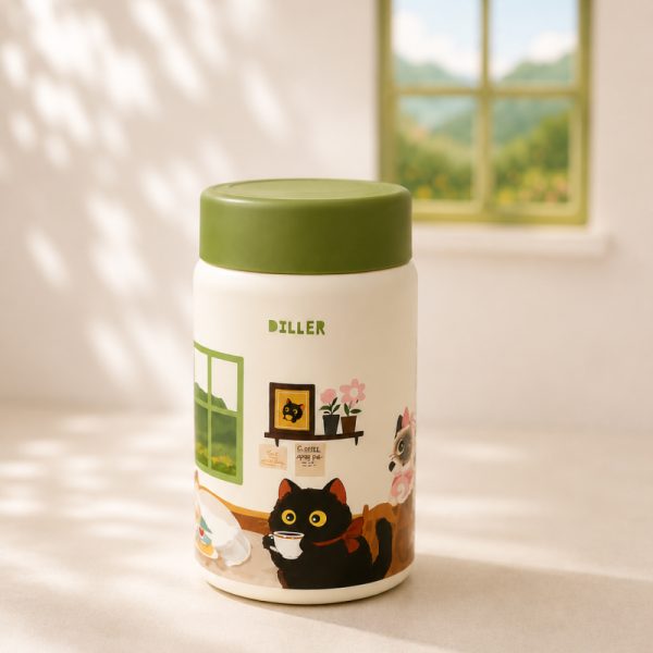 ماگ Diller مدل درب پیچی طرح کافه گربه Diller Cat Cafe