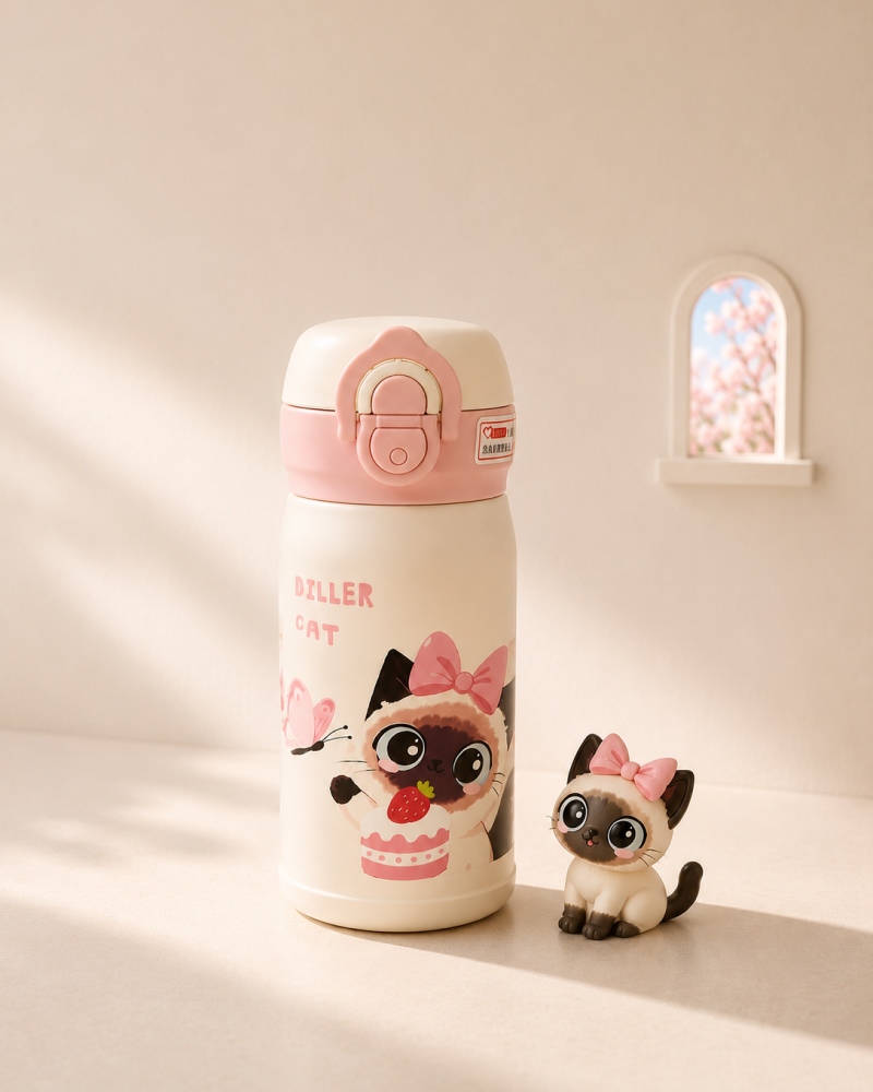 ماگ Diller مدل قفلدار طرح گربه و کیک توتفرنگی Diller Cat