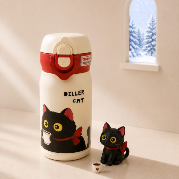 ماگ Diller مدل قفل‌دار طرح گربه مشکی Diller Cat