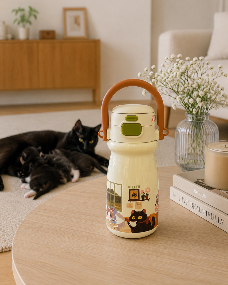 ماگ Diller مدل Handle Lid طرح گربههای کافه Coffee Cat Image 2