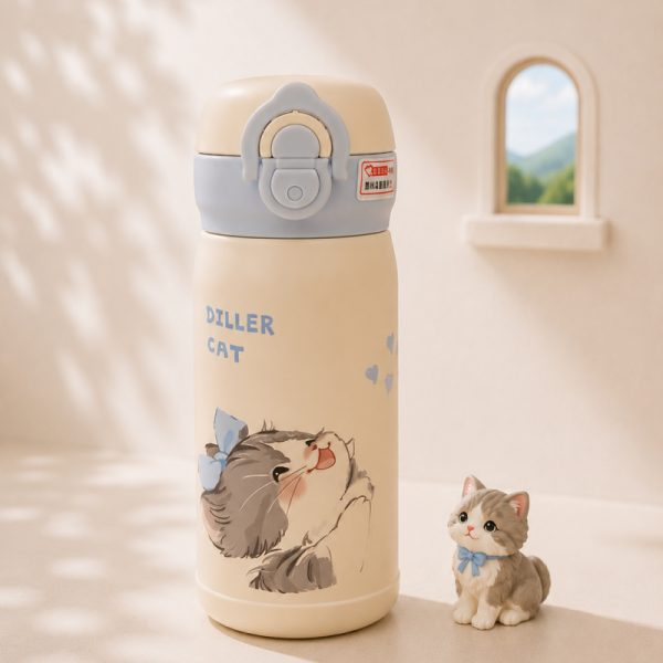 ماگ Diller مدل قفلدار طرح گربه با پاپیون آبی Diller Cat Blue Bow