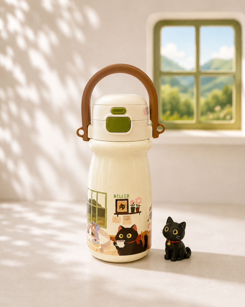 ماگ Diller مدل Handle Lid طرح گربههای کافه Coffee Cat